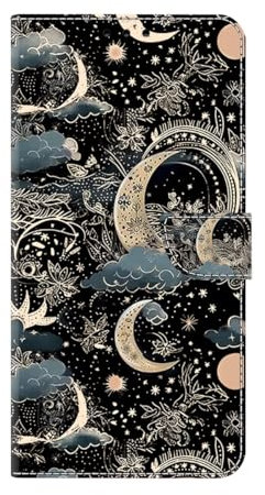 Bnvdfre for iPhone 13 /iPhone 14 Case Protective Wallet Flip Cover Shockproof Card Holder with Magnetic Stand Art Pattern Phone Case for iPhone 13 /iPhone 14, Moon