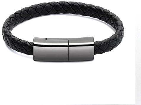 USB Bracelet Charger Type C to Lightning Charging Cable 20 cm Short Portable Emergency Spare Cord Fashion Leather Braided Wrist Perfect Travel Cable for iOS iPad (TYPEC interface 22.5cm)