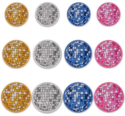 JHGCVX 12 Pcs Disco Ball Iron on Patches for Hats,Music Party Bling Ball Embroidered Patch for Bags,Hat,T-Shirts,Jackets,Jeans,Vests Sewing Craft Decoration