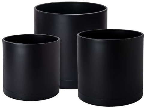 D'vine Dev Pflanztöpfe XXXL 74-V-B-7 mit ca. 30,5, 36 und 41 cm aus Kunststoff mit Wasserabflussloch und nahtlosem Untersetzer, 3 Stück, schwarz