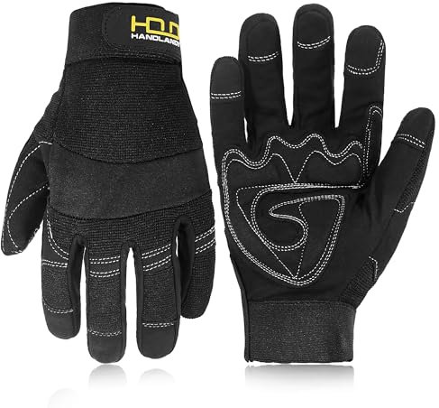 HANDLANDY Arbeitshandschuhe für Herren und Damen, Sicherheitshandschuhe für Mechaniker, Touchscreen, flexibel, atmungsaktiv, Hofhandschuhe (schwarz, -SBR gepolstert, Größe L)