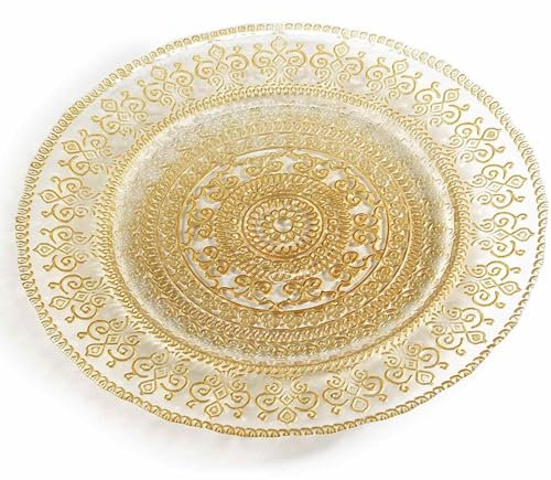 Gruppo Maruccia Platos de cristal transparente con bordados dorados – Juego de 2