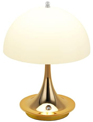 LuminexDesigns Lampe de table LED sans fil - Lampe de chevet tactile à intensité variable - Batterie rechargeable par USB - Moderne - Champignon doré - Design portable - Veilleuse - Fonction mémoire