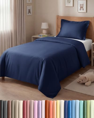 Bettwäsche 140x200 - Mikrofaser Bettbezug & 2x Kissen 65x65 - Marineblau | Gebürstet, Reißverschluss, Eckbänder, Weich, Knitterfrei, Atmungsaktiv, Pflegeleicht, Einzelbett, Bettgarnitur, OEKO-TEX