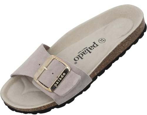 Palado Pantoletten Damen Malta EGS Mono Velours - modische Sandalen Made in Spain - elegante Hausschuhe mit Kork-Fußbett - bequeme Sommerschuhe