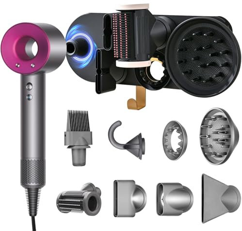 VexNook 6-in-1 Magnetische-Wandhalterung für Dyson Supersonic Haartrockner (HD16 Nural & HD15/HD08/alle Modelle) -5 Magnetische Ringe, Fönhalter ohne Bohren, Zubehör Halterung, 2-Wege-Installation