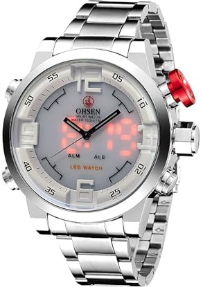 Avaner Uhren Herren Militäruhr Edelstahlarmband: Herrenuhr mit Dual-Display Taktische Uhr LED Chronograph Alarm 3ATM Armbanduhr Analog Quarz Uhr für Männer