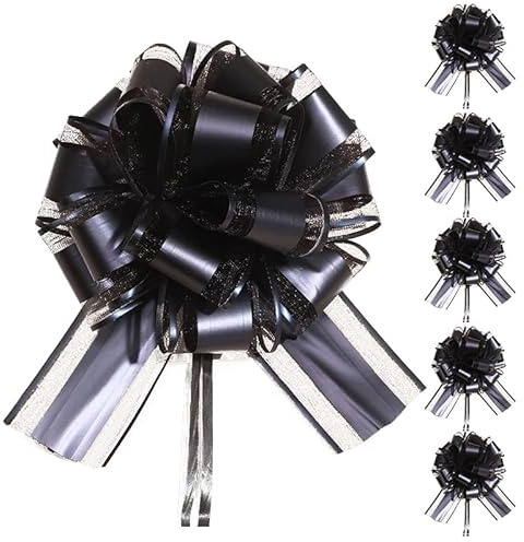 6 PCS Black Pull Bows for Gift Wrapping 6″ Wrap Gift Bows Bow for Gifts Baskets Ribbon Birthday Bows for Gift Wrapping Bows Supplies Pull String Bows for Christmas Tree Gift Cabinet Bows (black)