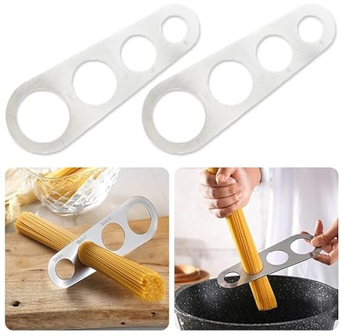 2 Pack Stainless Steel Spaghetti Measure Tool - Quick Pasta Measuring Tool with 4 Serving Pasta Measuring Portion Control Gadgets for Kitchen Cooking (Silver)