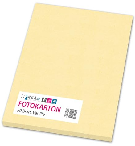 itenga farbiger Fotokarton 50 Blatt A4 300 g/qm² - Tonpapier Tonkarton Bastelpapier Bastelkarton Bogen durchgefärbt zum kreativen Gestalten und Basteln (VANILLE)