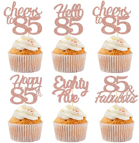Sotpot 30PCS Happy 85th Birthday Cupcake Toppers Rose Gold Glitter 85 Fabulous Cheers to 85 Cupcake Decorations for 85th Birthday Anniversary Party Supplies