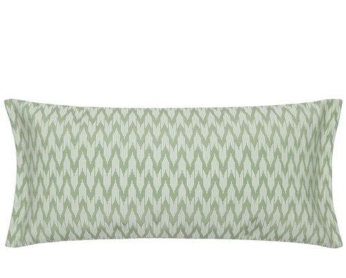 Sanderson Hutton Feather Filled Cushion – Ikat Woven Jacquard Decorative Pillow with Tailored Oxford Edge (Sage - 30x65cm)