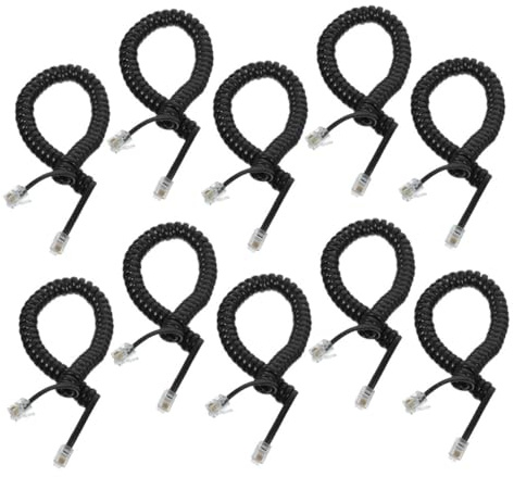 ELAYARD 10pcs Coiled Telephone Handset Replacement Cord, Black Pvc Abs Copper, Socket Cable for Landlines and Telephones, Practical, Stable Signal Transmission
