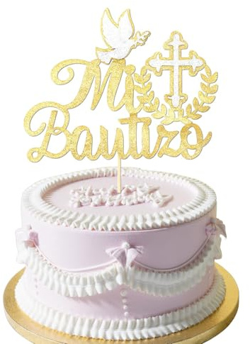 Goiern Spanische Meine Taufe Kuchen Topper Erste Heilige Kommunion Kuchen Glitzer Segen Taufe Kuchen Deko Goldene Geburtstagsfeier Zubehör Kreuz Taube Kuchen Deko Für