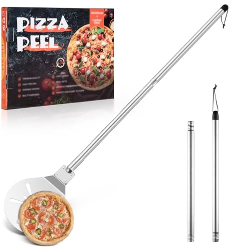 Herogo 9 Inch Pizza Turning Peel, Stainless Steel Perforated Pizza Paddle | Metal Pizza Peel with Stainless Steel Detachable Handle, Round Turning Peel Ideal for Indoor & Outdoor Oven, 122cm Length