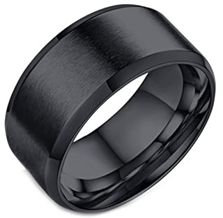 Whoiy Eheringe 10MM Breit Schwarz Ohne Stein, Edelstahl Ringe Schlichtes Band Herren Matt Verlobungsringe mit Personalisiert Gravur Modeschmuck für Männer Gr. 60 (19.1)