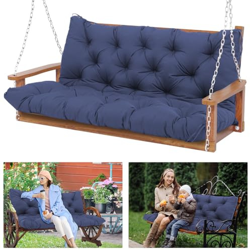 KGOSAUO Premium 3 Seater Garden Bench Cushion with Backrest, 13cm Thick Waterproof Patio Pad with Ties, Extra Thick Seat Cushion for Outdoor Swing & Canopy Furniture(120x100cm)