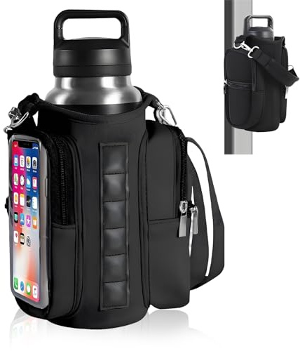 Rayakt Magnetic Gym Bag, Water Bottle Holder with Clear Phone Pouch, Adjustable Crossbody Strap Magnetic Water Bottle Bag, Built-in Magnets Gym Accessories Organizer for Gym, Travel, Workout, Hiking