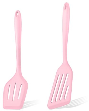 Herogo Silicone Spatula Pack of 2, Heat Resistant Turner for Cooking, Pink | Slotted Kitchen Spatula for Frying Flipping Egg Fish Pancakes, for Non-Stick Cookware Pan, Scratch Resistant, Dishwasher Safe