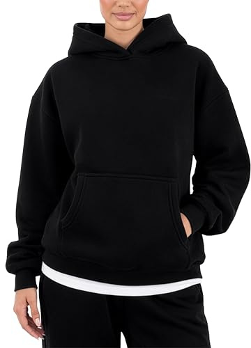 SMILODOX Hoodie Damen Thalea, Oversize Pullover, Kapuzenpullover, Sweatshirt Relaxed Fit mit Kängurutasche und Kapuze ohne Kordel, Modernes Design und Logo-Stitching, Casual Fit, Gym & Freizeit