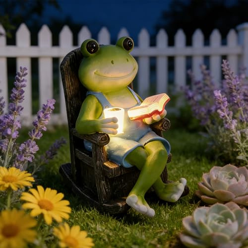 Xevinas Solar Frosch Deko, Gartendeko Figuren Mit LED, Frosch Figur Aus Harz, Solar Garten Figuren, Gartendeko Für Draußen Wetterfest, Dekofiguren Garten Für Tisch, Terrassen, Wiese (A)