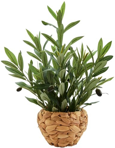 AlphaAcc Fake Potted Plant Small Olive Water Hyacinth Mediterranean Decor | 17.7 Realistic artificial olive branches natural hyacinth boho mediterranean rustic style ideal office desk shelf home decor