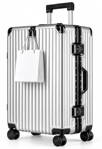 It’Go Aluminium Rahmen Koffer Groß XL (91L) Hartschalenkoffer Reisekoffer Handgepäck Trolley Silber