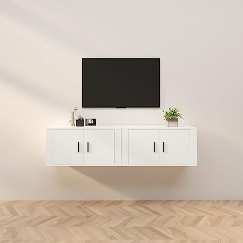 Holamys Meubles TV muraux 2 pcs Blanc en Bois d'ingénierie 80x34,5x40 cm, Meuble TV avec Rangement, Console TV pour Salon, Table TV Murale Pratique et élégante