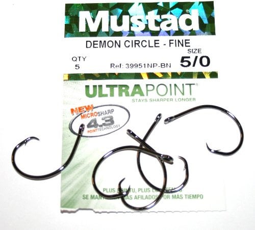 Mustad Demon Circle Hooks Fine 39951NP-BN size 5/0 Qty 5