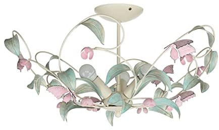 Licht-Erlebnisse Deckenleuchte Metall Weiß Rosa Wohnzimmer Esszimmer L:64 cm E14 3-flammig max. 60 Watt Florales Design Deckenlampe Esstisch SUMMER