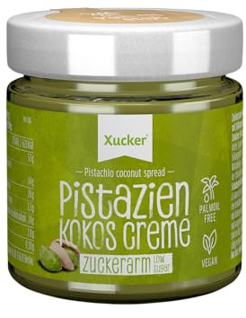 Xucker Pistazien-Kokos-Creme, vegan, zuckerarm mit Xylit, Brotaufstrich ohne Palmöl, 1 x 200 g Glas