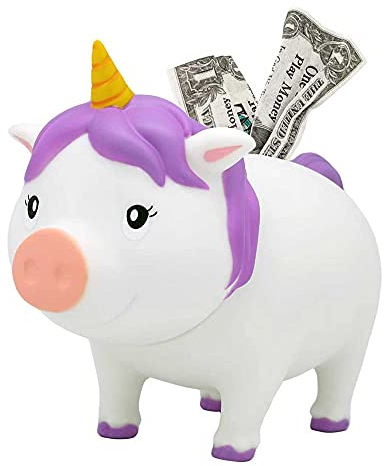 LILALU Sparschwein Einhorn Weiss BIGGYS - Spardose groß - Kopf drehbar - Sparschwein groß - Sparbox Sparbüchse Münzeinwurf - Spardose lustig Piggy Bank Unicorn - Lustige Spardose Tresor