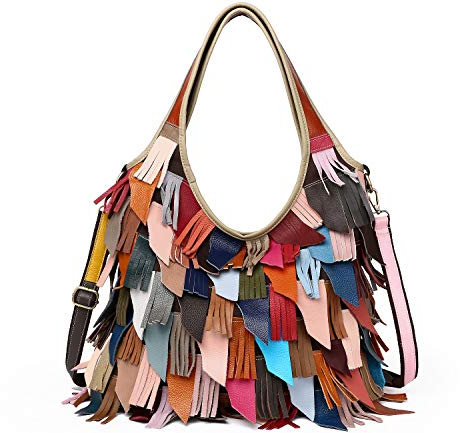 Segater® Damen Multicolor Einkaufstasche Echtes Leder Handtasche Bunte Patchwork Große Umhängetasche Shopper Taschen Großer Crossbody Hobo Handtasche