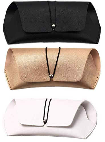 Cherish Intelligence 3 Stück Sonnenbrillen-Etui, PU-Leder, Brillenetui, tragbare Sonnenbrillen-Tasche für Damen, Herren, Mädchen, Schwarz, Weiß und Gold, Einheitsgröße