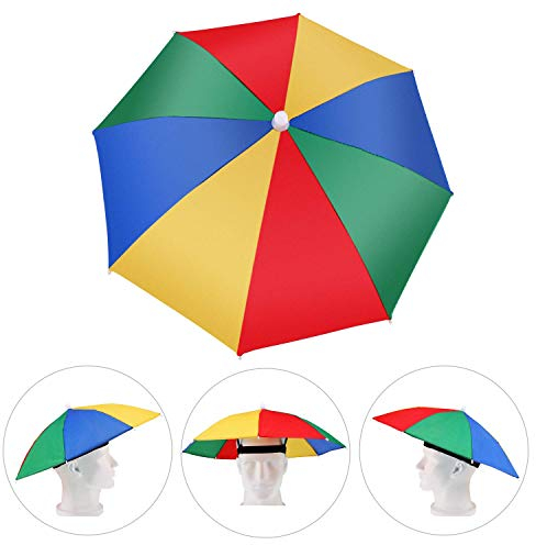 Amaoma Paraguas Cabeza Color Arcoiris para el Sol y la Lluvia Sombrero Paraguas Gorra Visera para Pesca con Diadema Ajustable Gorro de Paraguas para Golf Pesca Acampada Playa