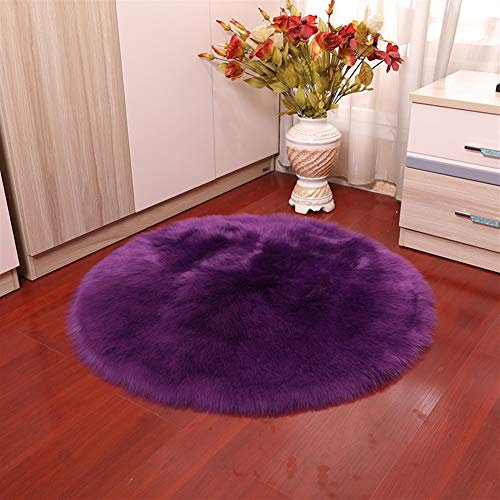Insun Faux Lammfell Schaffell Teppich Flauschig Weiche Nachahmung Wolle Runden Teppich Langflor Matte für Wohnzimmer Schlafzimmer Kinderzimmer Auto Violett 60cm Durchmesser
