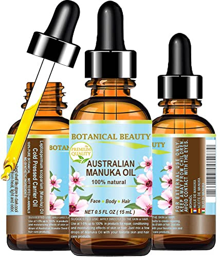 Botanical Beauty Manuka 100% Natural Raw Raw Wild Growth Oil Cold Pressed for Skin Face, Hair, Lips and Nails Care 0.5ml