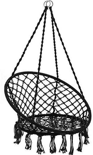 Gr8 Garden Hanging Hammock Chair Outdoor Indoor Garden Patio Durable Swing Rope Net Macrame Seat[Black]