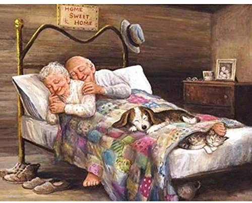 Diamant Malerei Kinder Altes Ehepaar Im Bett 5D Diamond Painting Kristall Strass Stickerei Kreuzstich Arts Craft für Home Wand-Decor 30 X 40 Cm(Ohne Frame)
