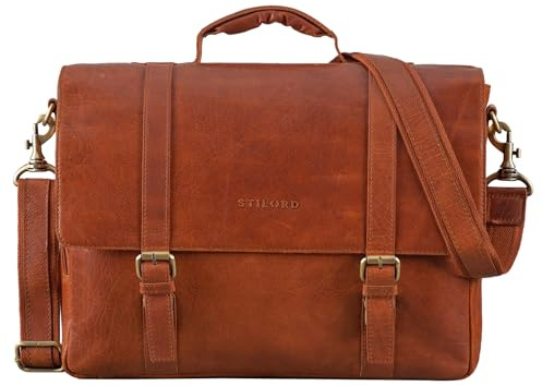 STILORD Calvin Businesstasche Leder Groß Aktentasche Herren Vintage Umhängetasche 15.6 Zoll Laptoptasche Trolley Aufsteckbar Farbe:maraska - braun