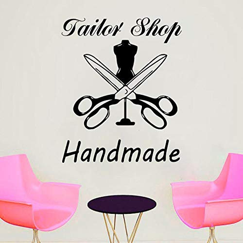 NSRJDSYT Tailor Shop Logo Wandtattoo Kleidung Atelier Sewing Studio Interior Decor Tür Fenster Aufkleber Handmade Lettering Wallpaper 42x50cm