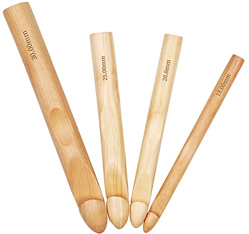 Coopay Jumbo Häkelnadel Set, 15mm 20mm 25mm 30mm Holz Häkelnadeln mit Daumengriff, Enorm Ergonomische Häkelnadel für Super Chunky Garn oder Stoffstreifen, Groß Robust Häkelnadeln Set für Anfänger