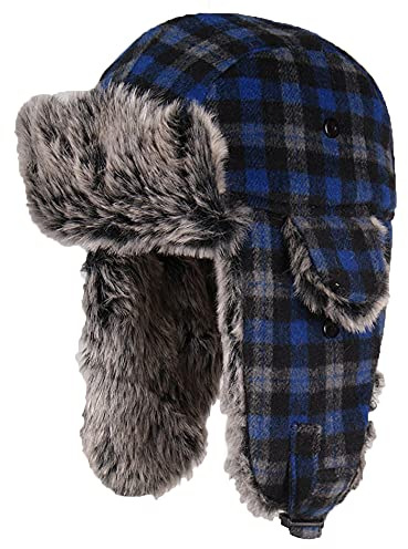 Elegtiskas Trappermütze Wintermützen Trooper Russische Warme Mütze mit Ohrenklappen Bombermütze für Damen und Herren, blau, M/L