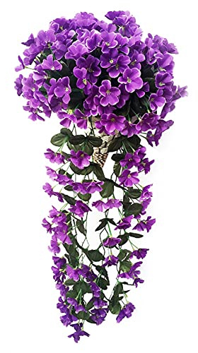 HAOSHICS 2 flores artificiales, plantas de vid colgantes de color violeta artificial, guirnalda colgante de seda, flores de vid para la pared del hogar, jardín, boda, decoración de fiesta (morado)