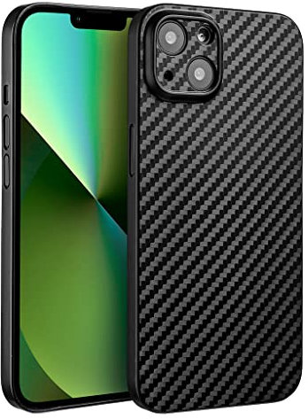 doupi UltraSlim Hülle kompatibel für iPhone 13 Mini (5,4 Zoll), Carbon Fiber Look Ultra Dünn Handyhülle Cover Bumper Schutz Schale Hard Case Schutzhülle, Kohlefaser Optik schwarz