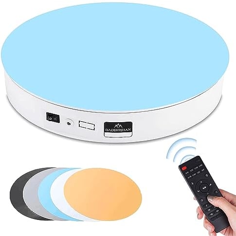 BAOSHISHAN Wiederaufladbare Drehteller 35cm Durchmesser 60kg Tragfähigkeit Elektrische Drehteller mit Batterie für Produktanzeige Weiß
