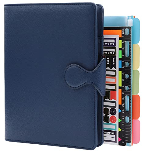 HXRTANGS PU Leder Notizbuch A5, 6 Löcher Ringbuch Nachfüllbare Tagebuch Business Notizbuch mit Stifthalter/Zubehör, 100gsm Liniert Papier 80 Blatt / 160 Seiten, Blau