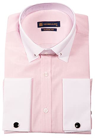 TruClothing Mens Club Collar Shirt with Bar Poplin Pin Check Smart Casual 1920s Blinders - Pink M