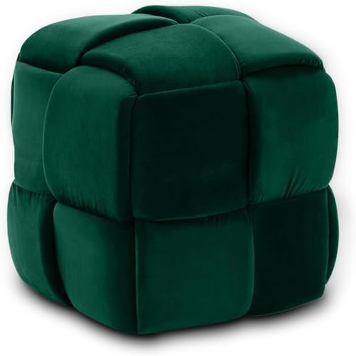 Vesgantti Pouf Ottoman en Velours Repose-Pieds Salon Tressé Tabouret Carrée de Maquillage Décorative Moderne 43 x 43 x 46 cm Charge Max 140 kg (Vert)