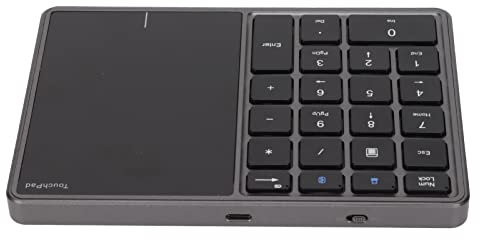 Zunate Wireless Number Pad, 22 Keys Wireless Bluetooth Numeric Keypad with Touchpad, BT + 2.4G Dual Modes Rechargeable Numeric Pad, for IOS, for Android, for Windows(Iron Gray)